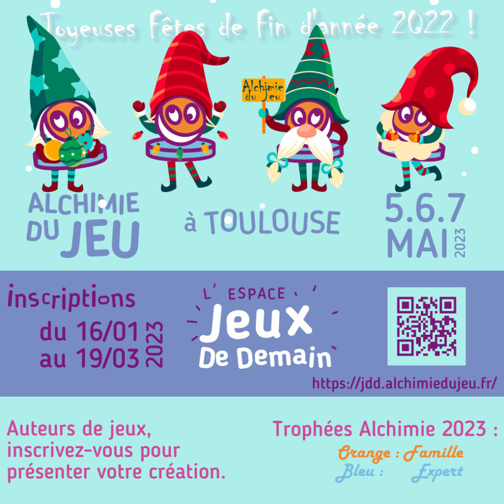 inscriptions sur https://jdd.alchimiedujeu.fr/ du 16 janvier au 19 mars 2023
